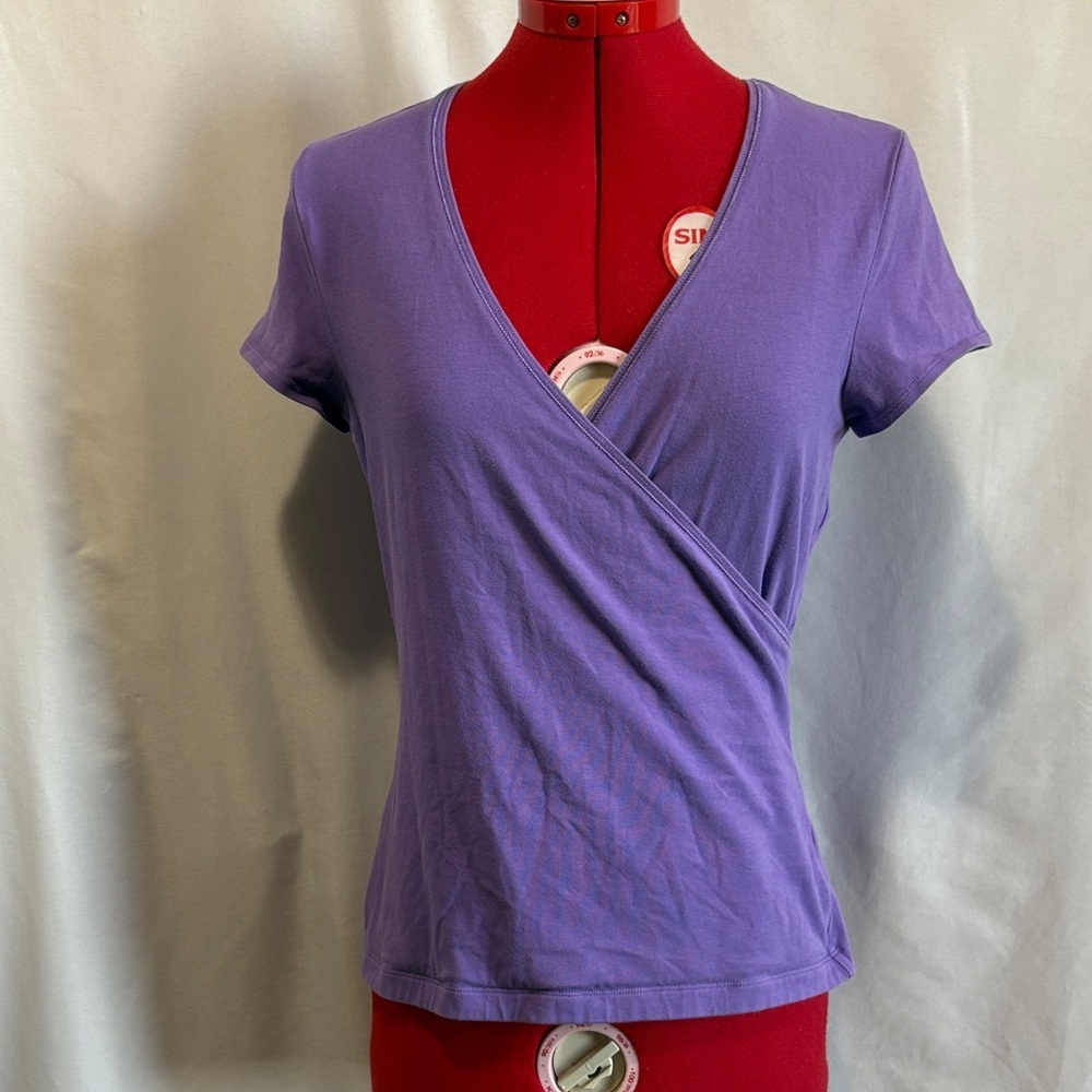 Women's Purple Wrap-Front Short Sleeve Top